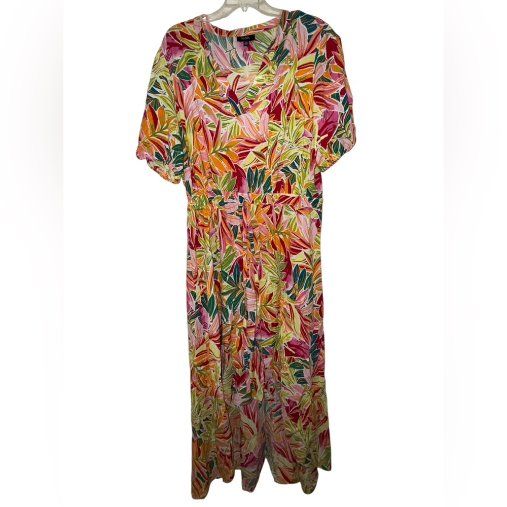 MSK Women’s Floral Palm‎ Leaf Print Hi Low Dress Tropical Vacation Resort Boho